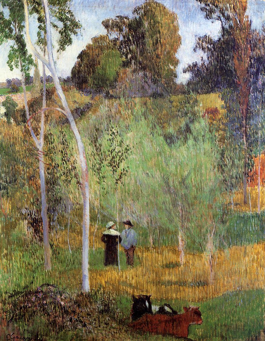 Shepherd and Shepherdess in a Meadow - Paul Gauguin Painting
